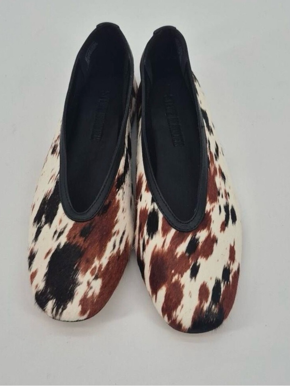 Steve Madden Cowhide Slip-On Flats in Brown, Black & White